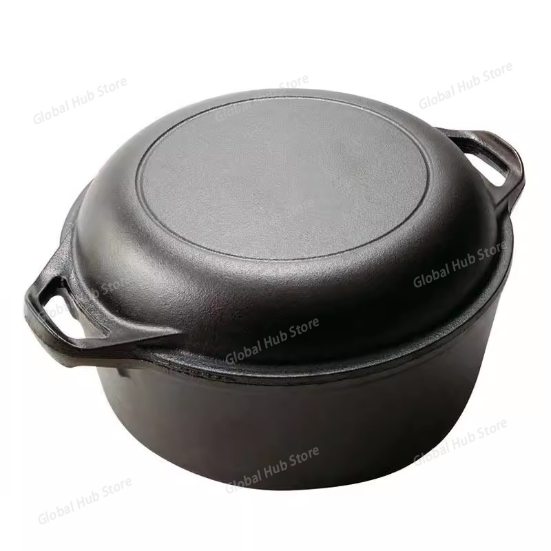 Camp Dutch Oven Cast - หม้อเหล็กหล่อ 2 in 1 พร้อมฝาปิดแบบกระทะ ชุดเครื่องครัวสำหรับทำขนมปัง