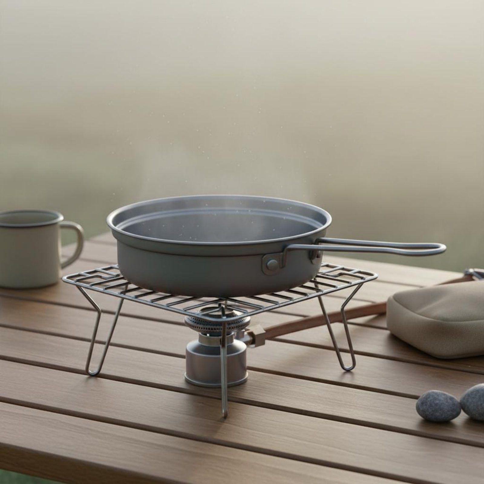 Camping Cooking Dining Set - ชุดเครื่องครัวสำหรับตั้งแคมป์โลหะ 2 ชิ้น ชุดเครื่องครัวสำหรับแบกเป้ที่มีความแข็งแรงสูง หม้อโลหะน้ำหนักเบา ด้ามจับพับได้สำหรับการรับประทานอาหารกลางแจ้ง