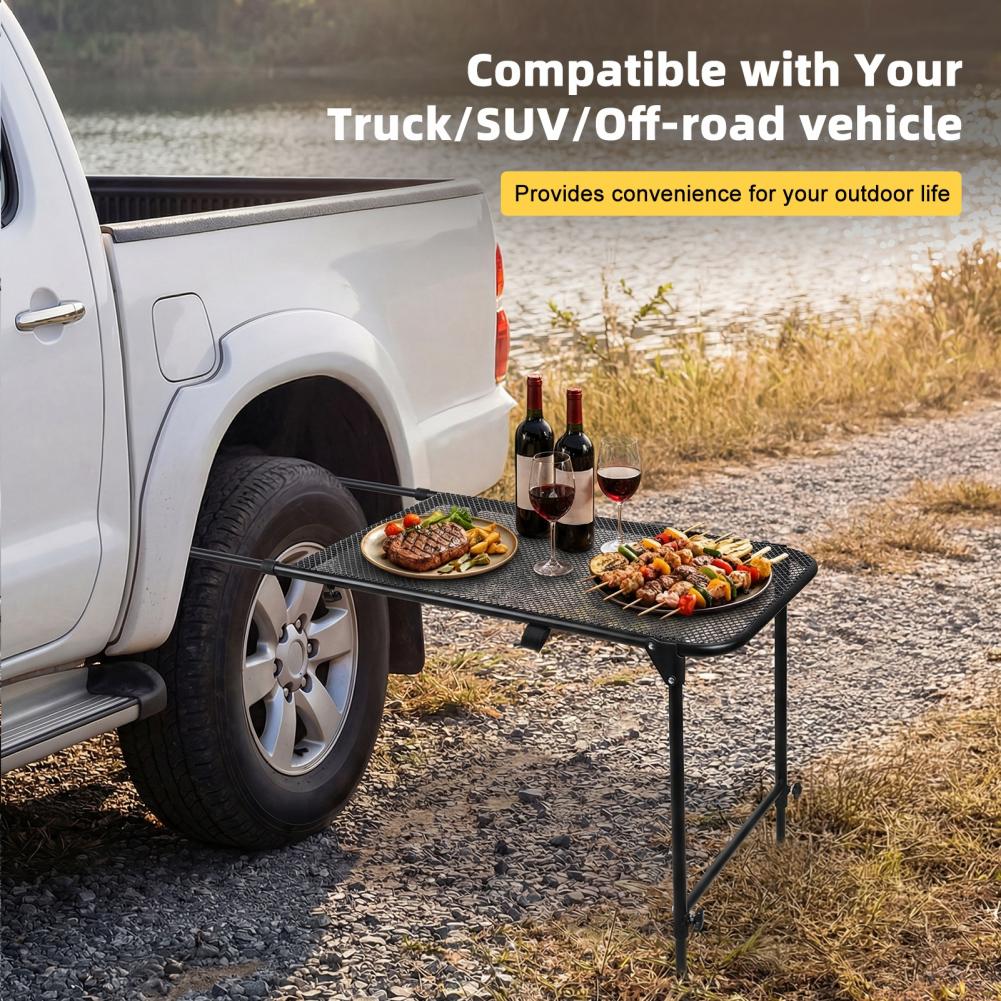 Camping Hiking Cooking - โต๊ะตั้งแคมป์แบบติดตั้งกับยางรถยนต์, โต๊ะพับเหล็กสำหรับงานปาร์ตี้ท้ายรถ, ปิกนิก, ทำอาหารกลางแจ้ง, โต๊ะสำหรับงานสังสรรค์ที่ท้ายรถ, ใช้ได้กับยางรถยนต์และรถ
