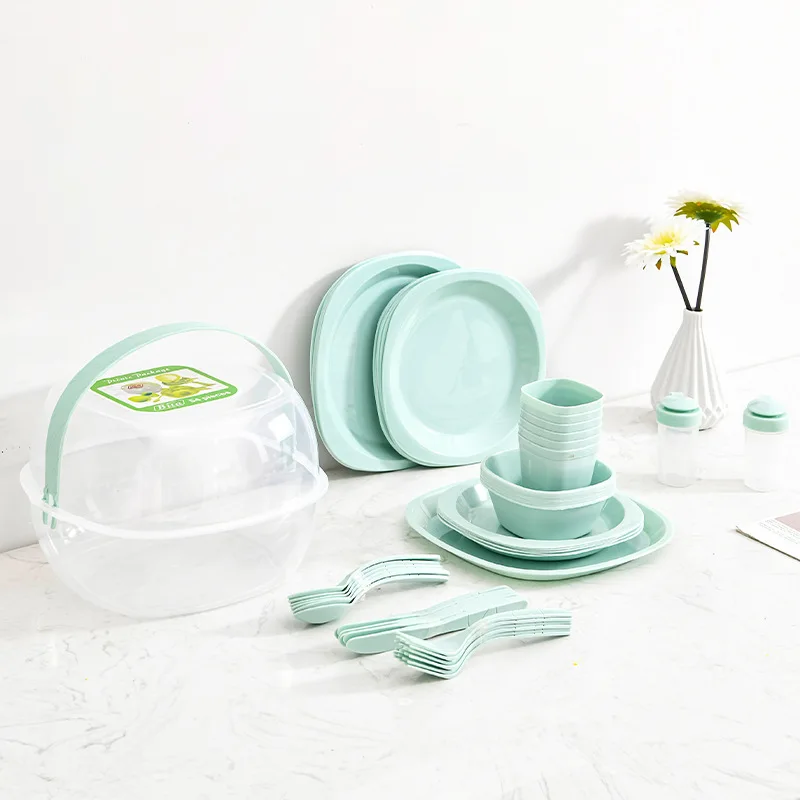 ชุดภาชนะพลาสติกแบบพกพาสำหรับใช - Camping Cooking Dining Set บทวิจารณ์และราคา